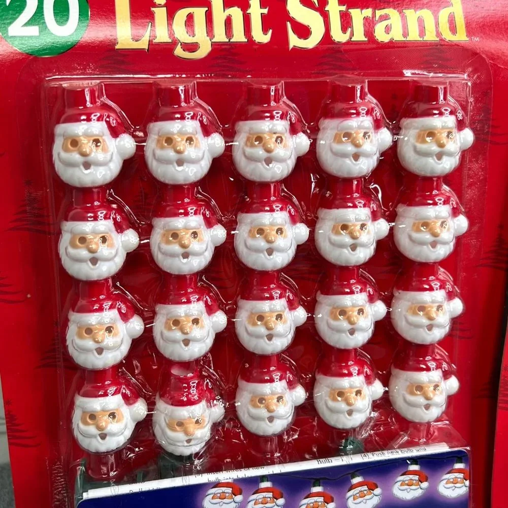 Vintage Blinking Light Strand Santa Blow Mold 2 Packs Christmas NIB
